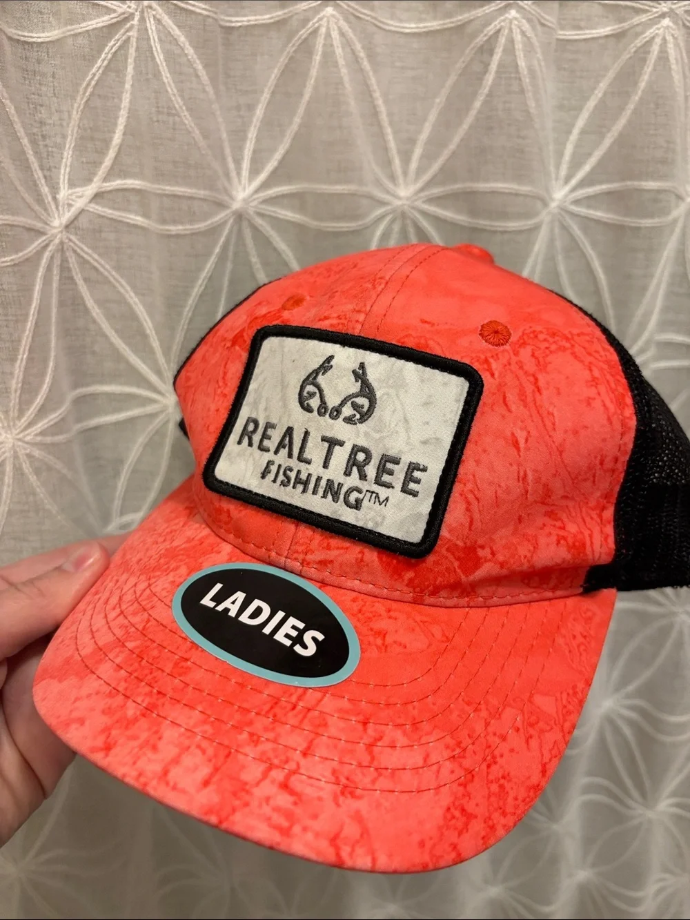 Realtree Fishing Ladies Coral Pink and Black Trucker Cap
